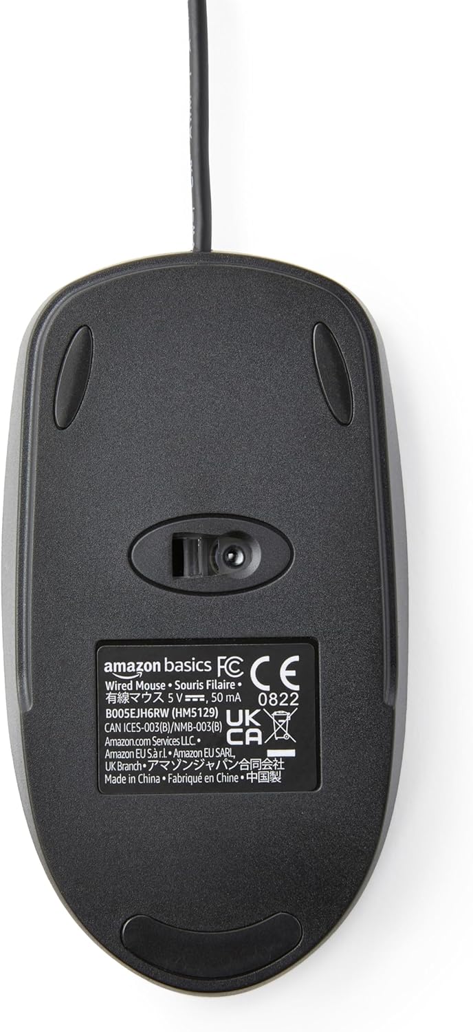 Amazon Basics USB Wired Optical Mouse – 3-Button, 1000 DPI, Black
