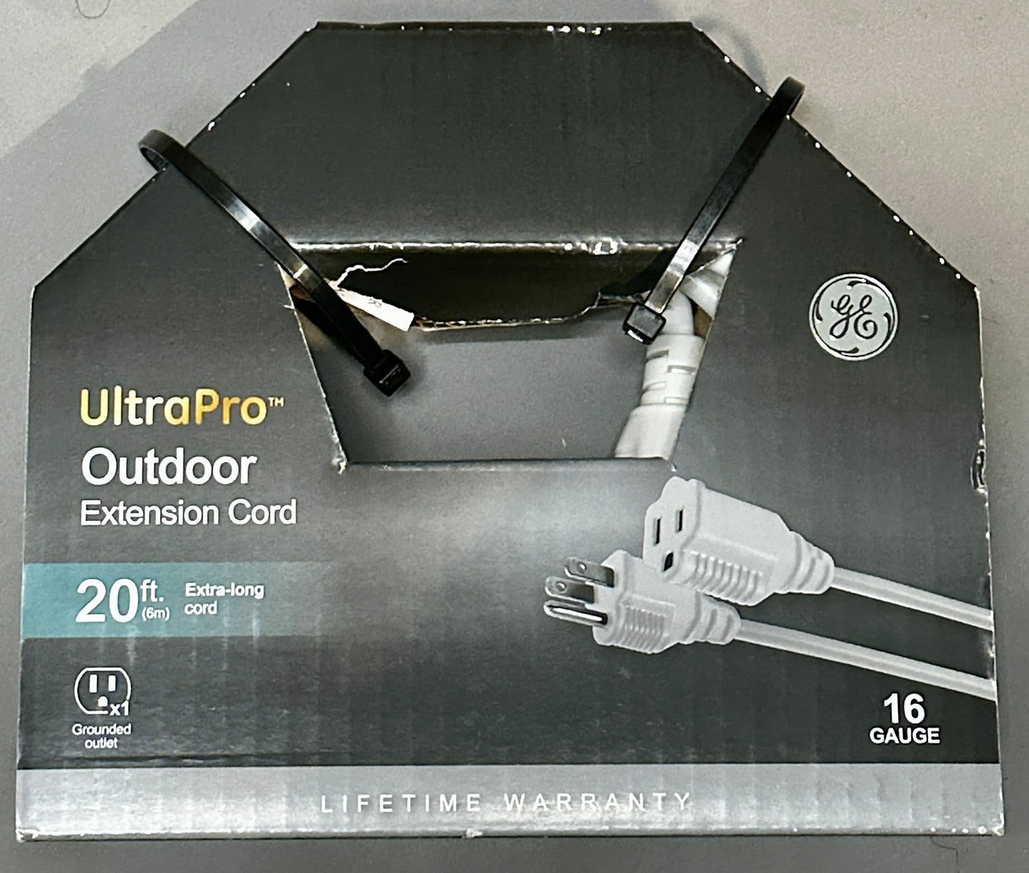 GE 20FT Outdoor Extension Cord 16AWG 3-Prong Heavy Duty Waterproof White