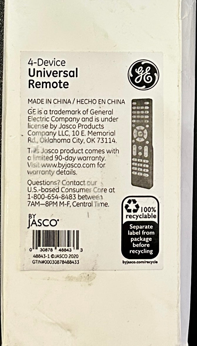 GE 4-Device Universal Remote 48843 – Backlit Buttons, Samsung Pre-Programmed