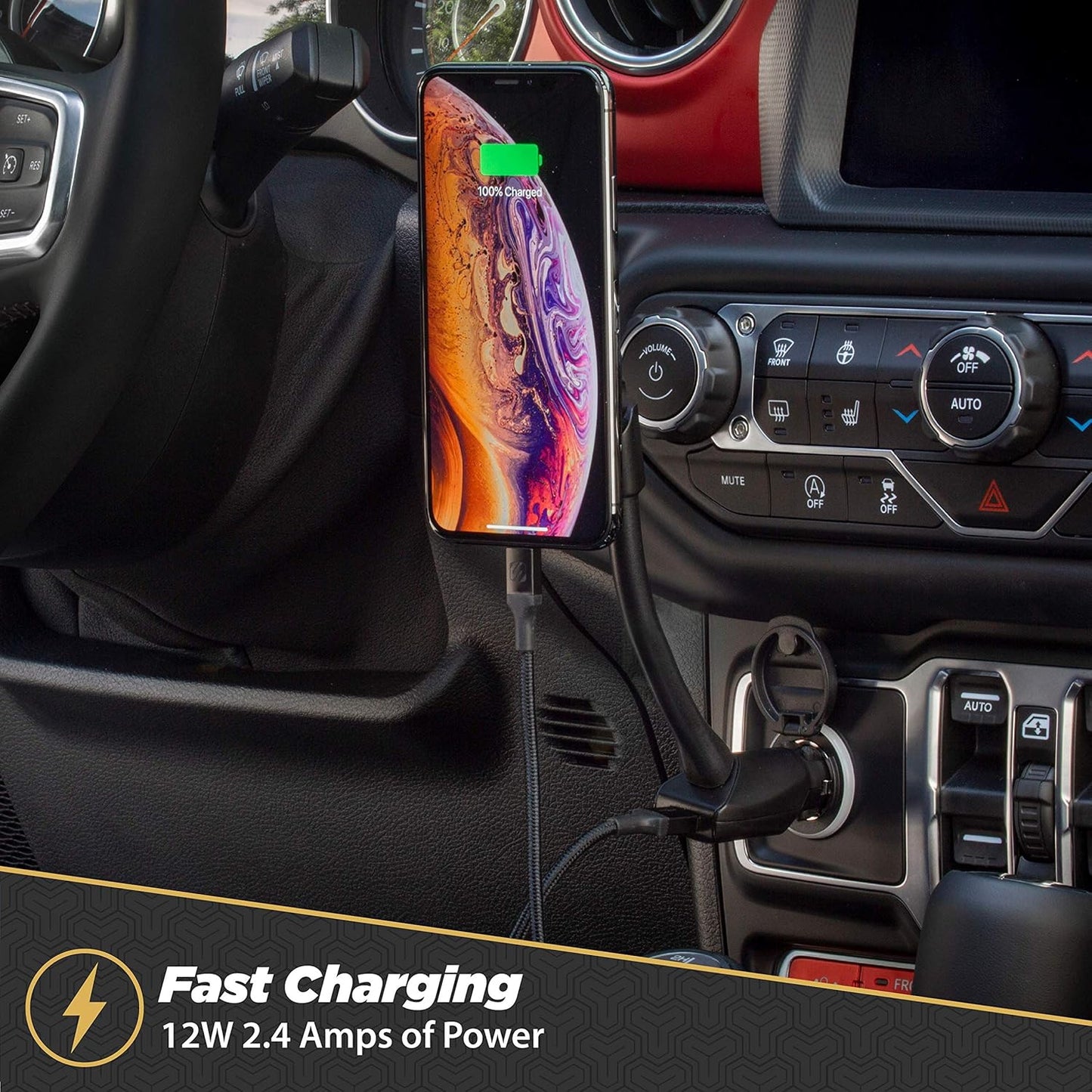 Scosche Magnetic Car Phone Mount w/ USB Charger– Adjustable Arm, 12V Socket Plug-In