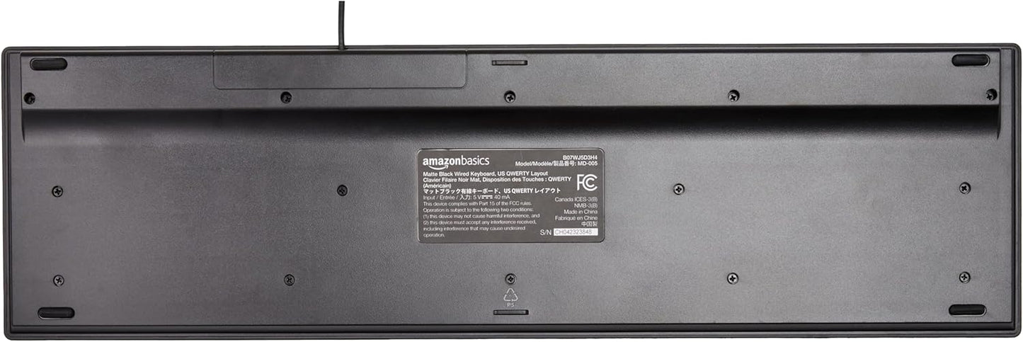 Amazon Basics Wired Keyboard Full-Sized QWERTY Layout Black