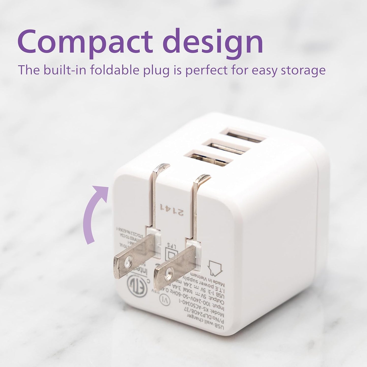 Philips 17W 3-Port USB-A Wall Charger Block