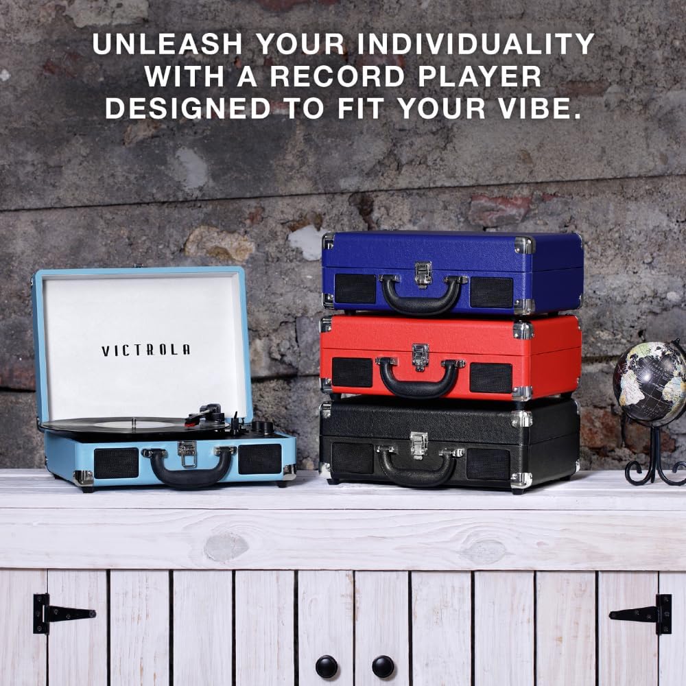Victrola Journey Bluetooth Suitcase Record Player – 3-Speed Turntable, Built-in Speakers, Turquoise