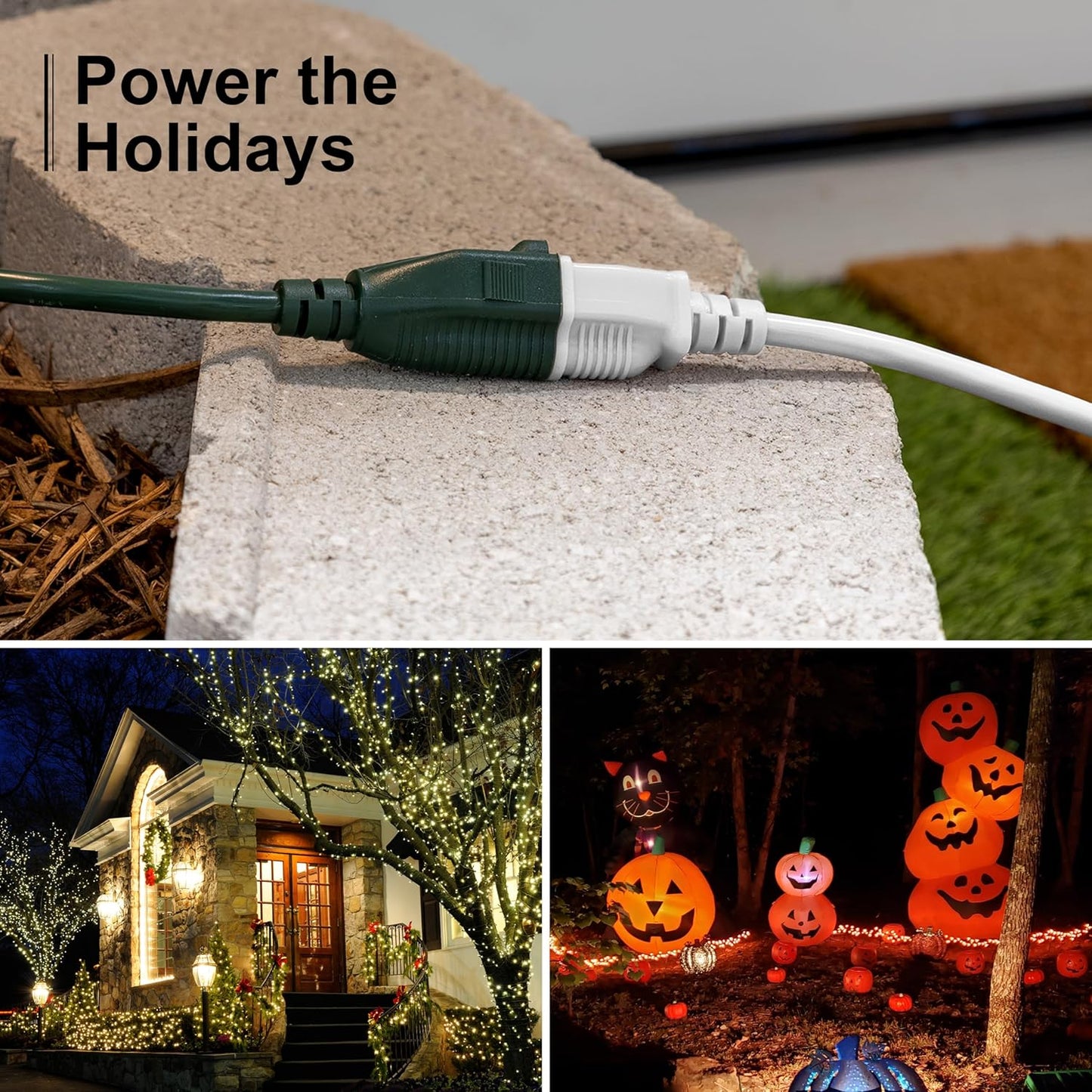 GE 20FT Outdoor Extension Cord 16AWG 3-Prong Heavy Duty Waterproof White