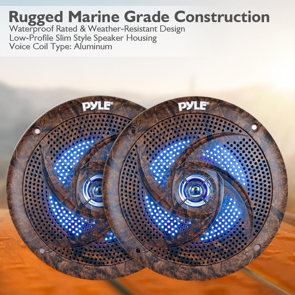 Pyle PLMRLE64DK Waterproof Camo Marine Built-in LED Lights Speakers 6.5'' Pair