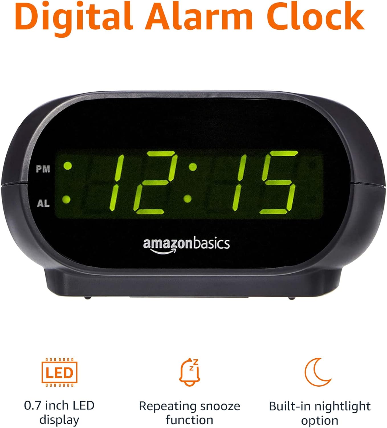 Amazon Basics Small Digital Alarm Clock – LED Display