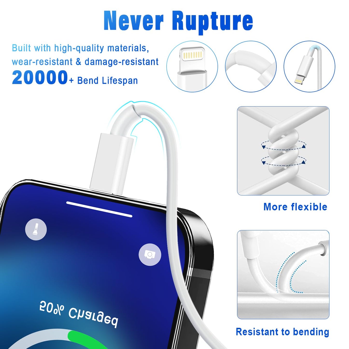 Carplay Cable, 6ft Car Charging Cable, USB A to Lightning Cable (OPEN BOX)