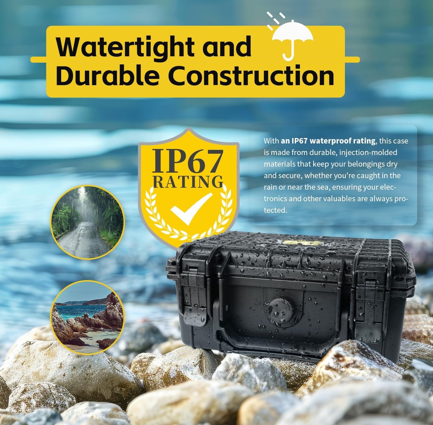 MaxWorks 51015 IP67 Waterproof Hard Case – Custom Foam, 9.1" x 7.6" x 4.4"