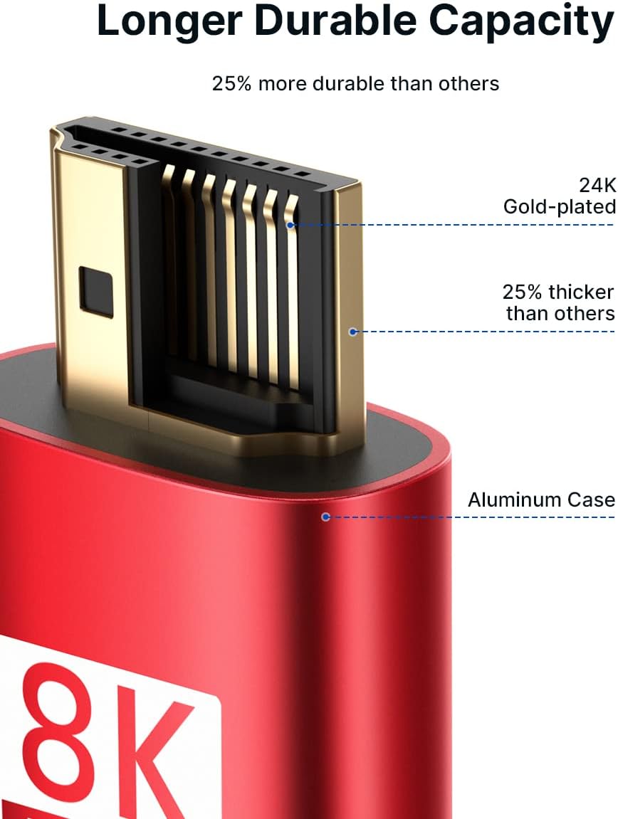 JSAUX 8K HDMI 2.1 Cable 2-Pack (6ft) Ultra High Speed 48Gbps Braided Cord