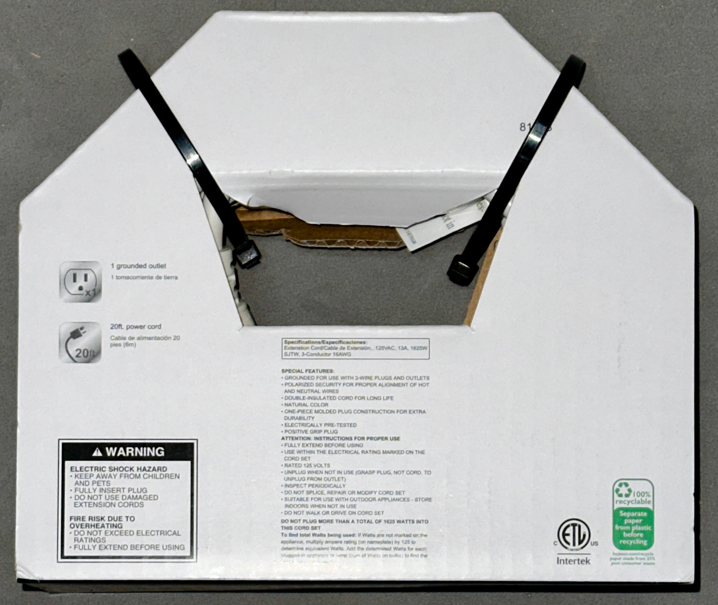 GE 20FT Outdoor Extension Cord 16AWG 3-Prong Heavy Duty Waterproof White