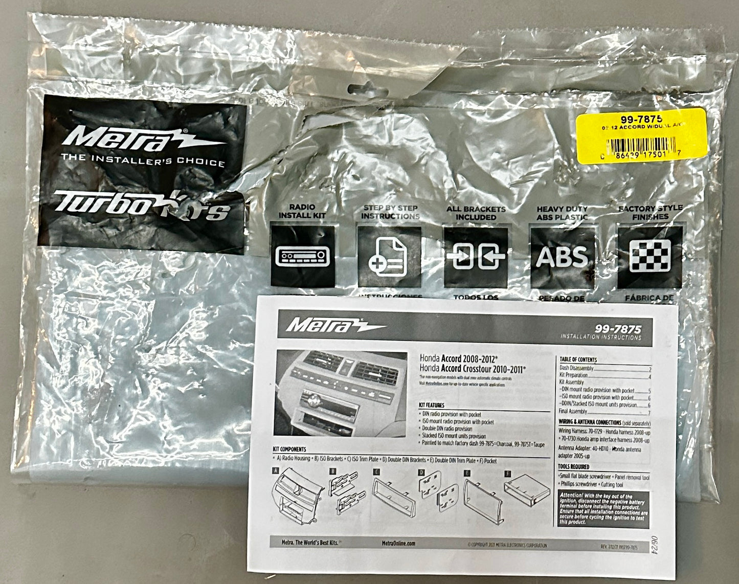 Metra 99-7875 Dash Kit for Honda Accord 2008–2012 – Double/Single DIN