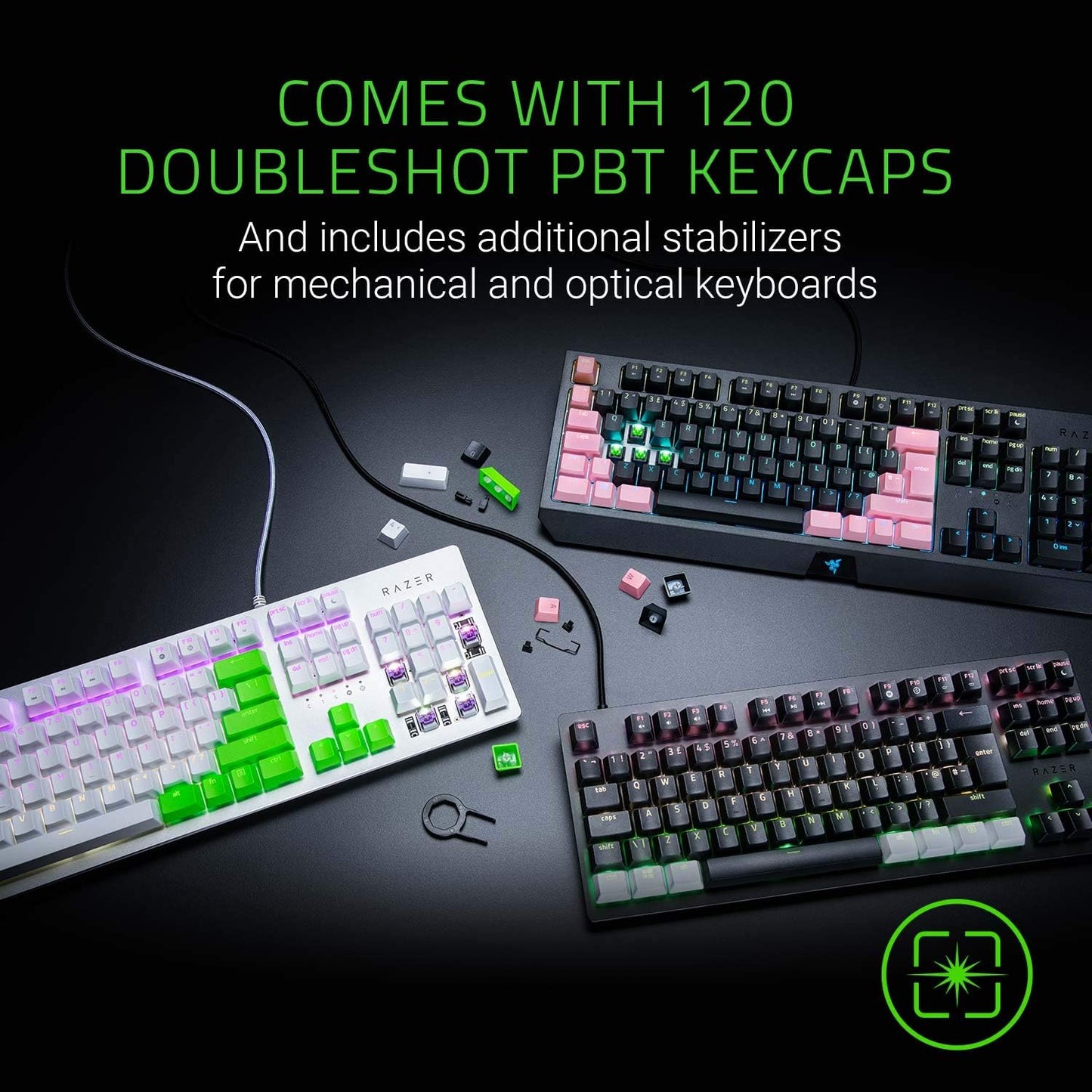 Razer PBT Keycap Upgrade Set – Black 120 Keys US Layout RGB Compatible