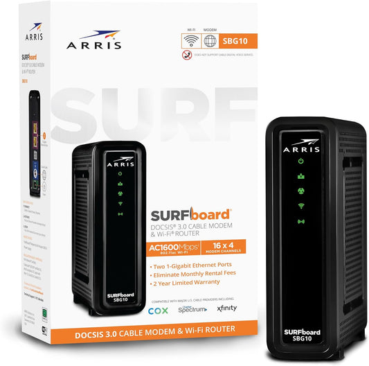 ARRIS SURFboard SBG10 DOCSIS 3.0 16 x 4 Gigabit Cable Modem and AC1600 Wi-Fi Router (OPEN BOX)