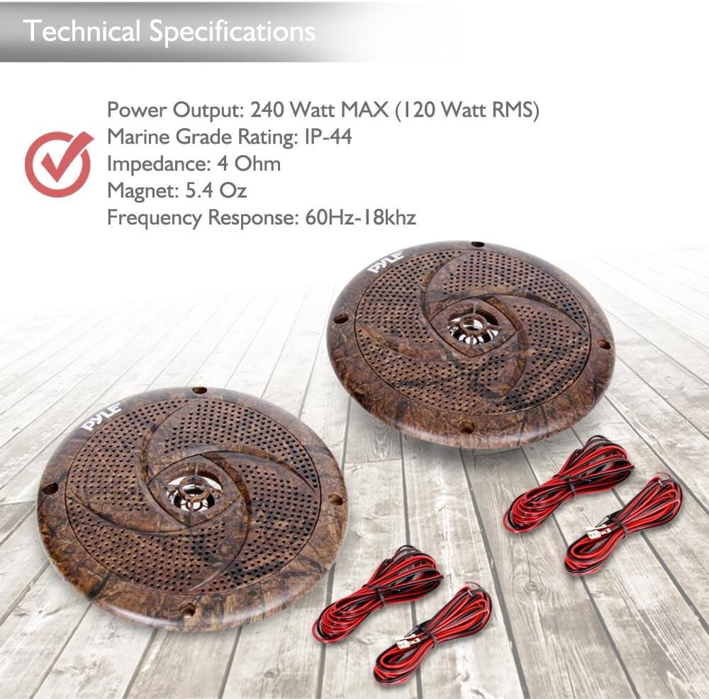 Pyle PLMRLE64DK Waterproof Camo Marine Built-in LED Lights Speakers 6.5'' Pair