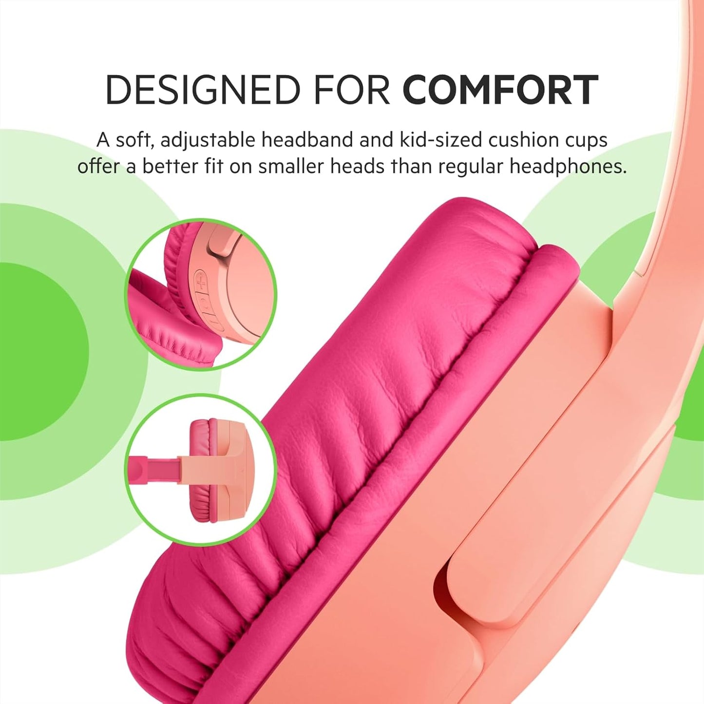 Belkin SoundForm Mini Kids Bluetooth Headphones – Pink – 85dB Safe Limit