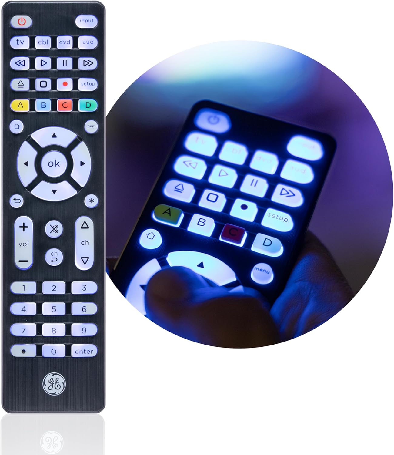 GE 4-Device Universal Remote 48843 – Backlit Buttons, Samsung Pre-Programmed