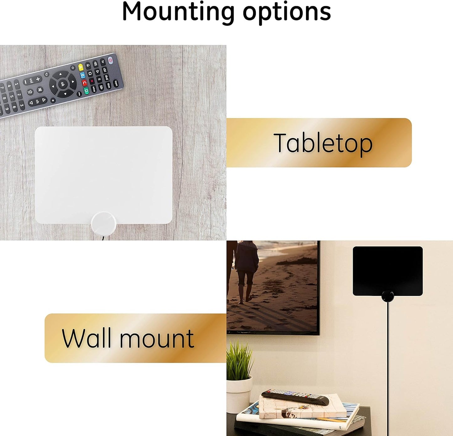 GE UltraPro-Thin Amplified Indoor TV Antenna – 55 Mile Range