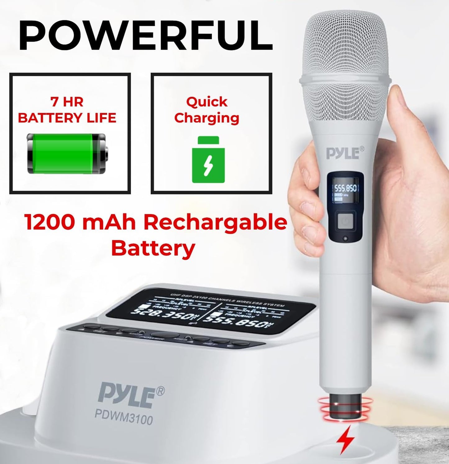 Pyle USA UHF Wireless Microphone System, Model: PDWM3100, White (OPEN BOX)