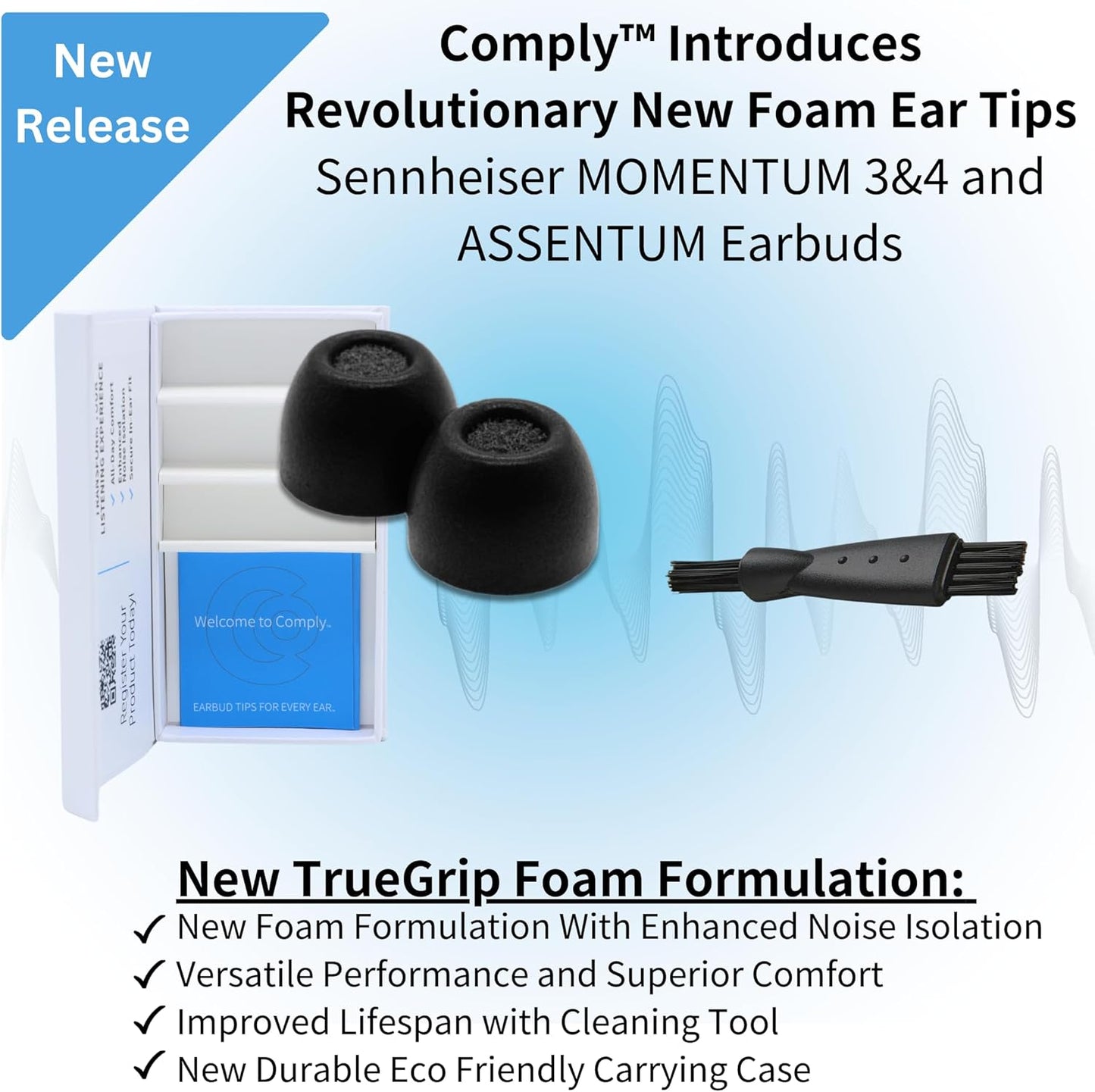 Comply TrueGrip Premium Memory Foam Replacement Earbud Tips for Sennheiser