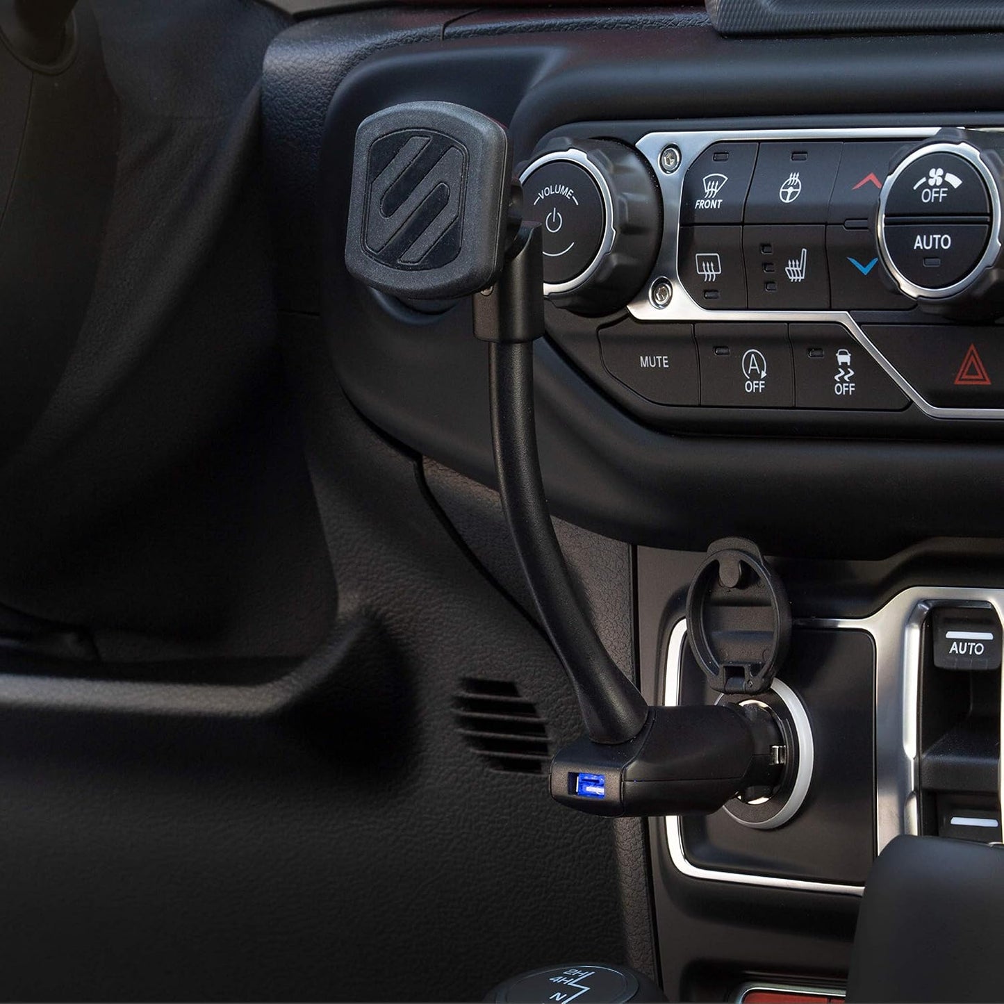 Scosche Magnetic Car Phone Mount w/ USB Charger– Adjustable Arm, 12V Socket Plug-In