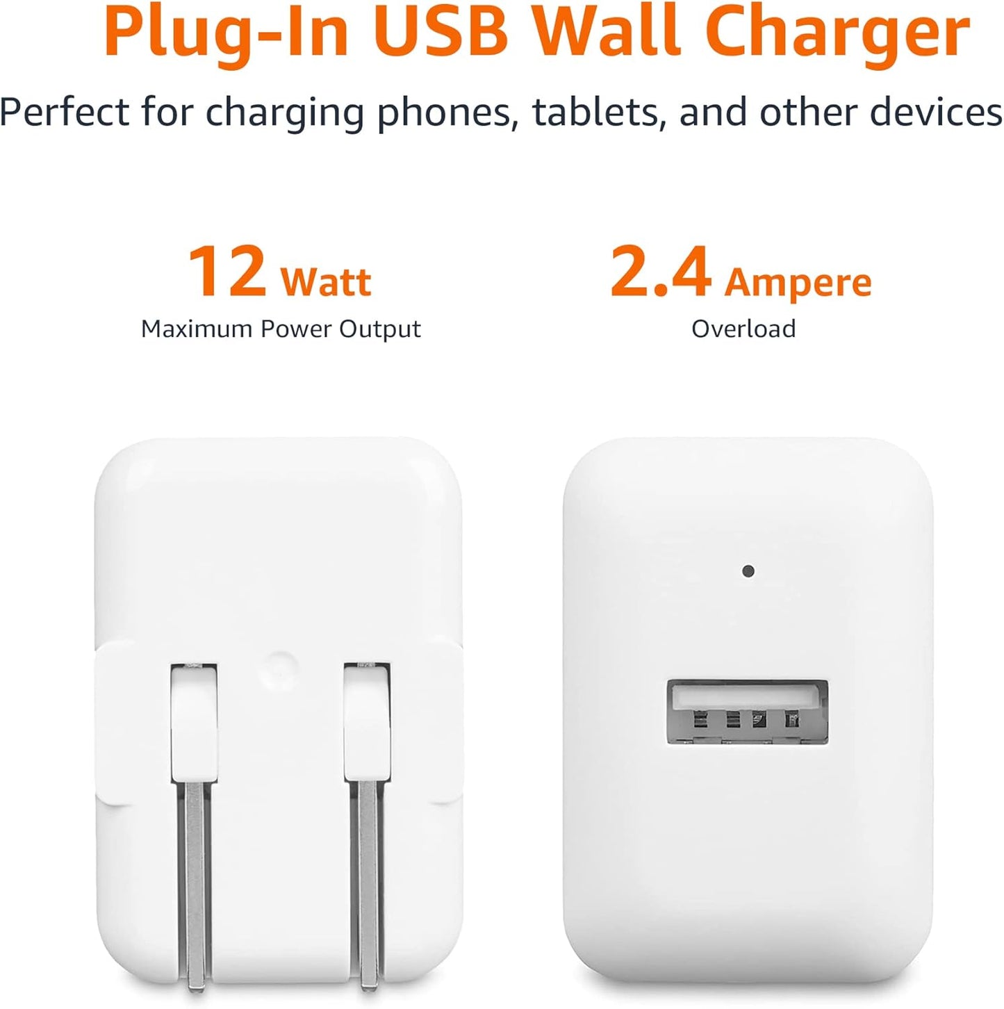 Amazon Basics 2-Pack 12W USB-A Wall Chargers – Portable Universal Phone Charger