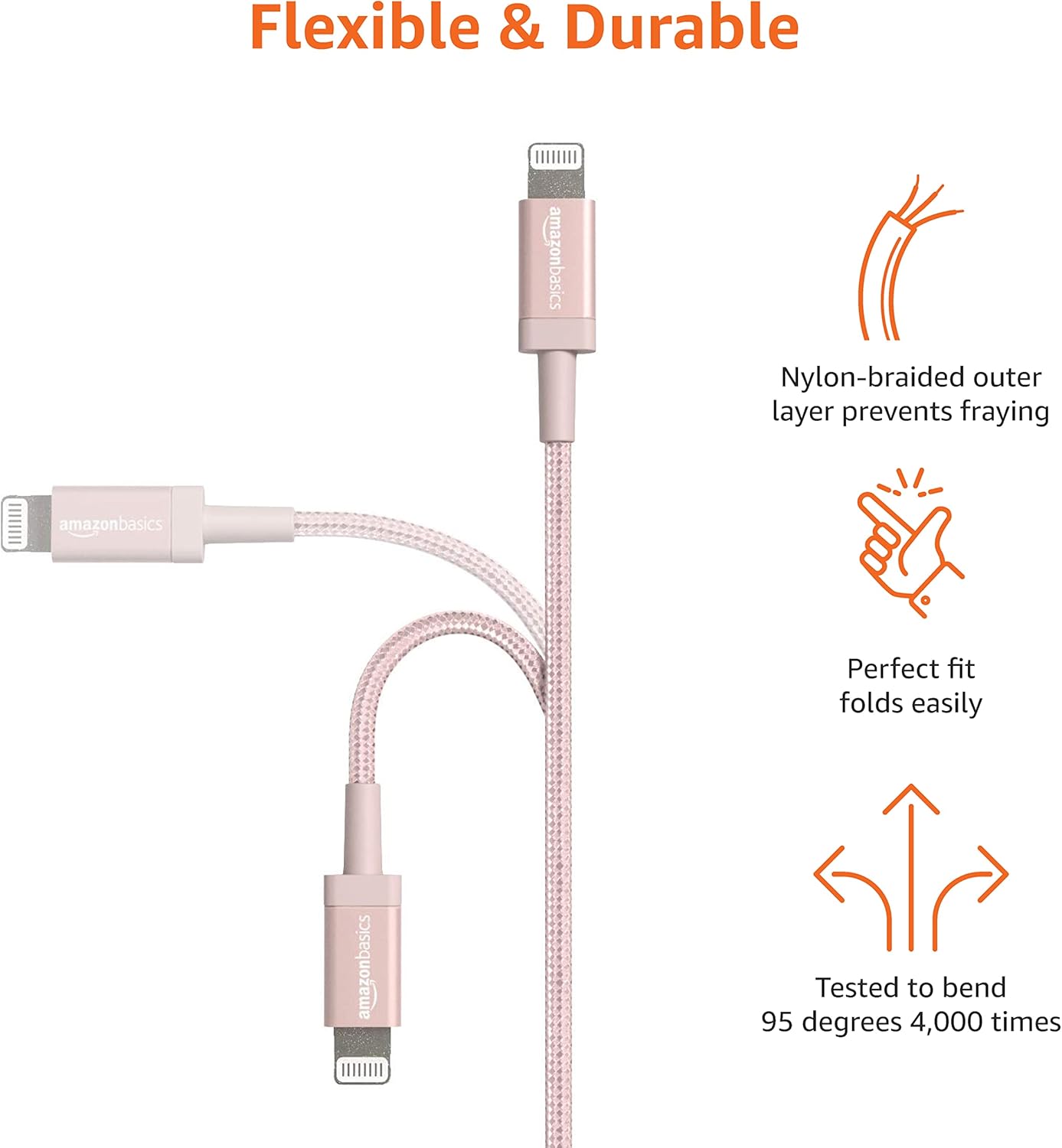 Amazon Basics Nylon USB-A to Lightning Charger 3/6 FT