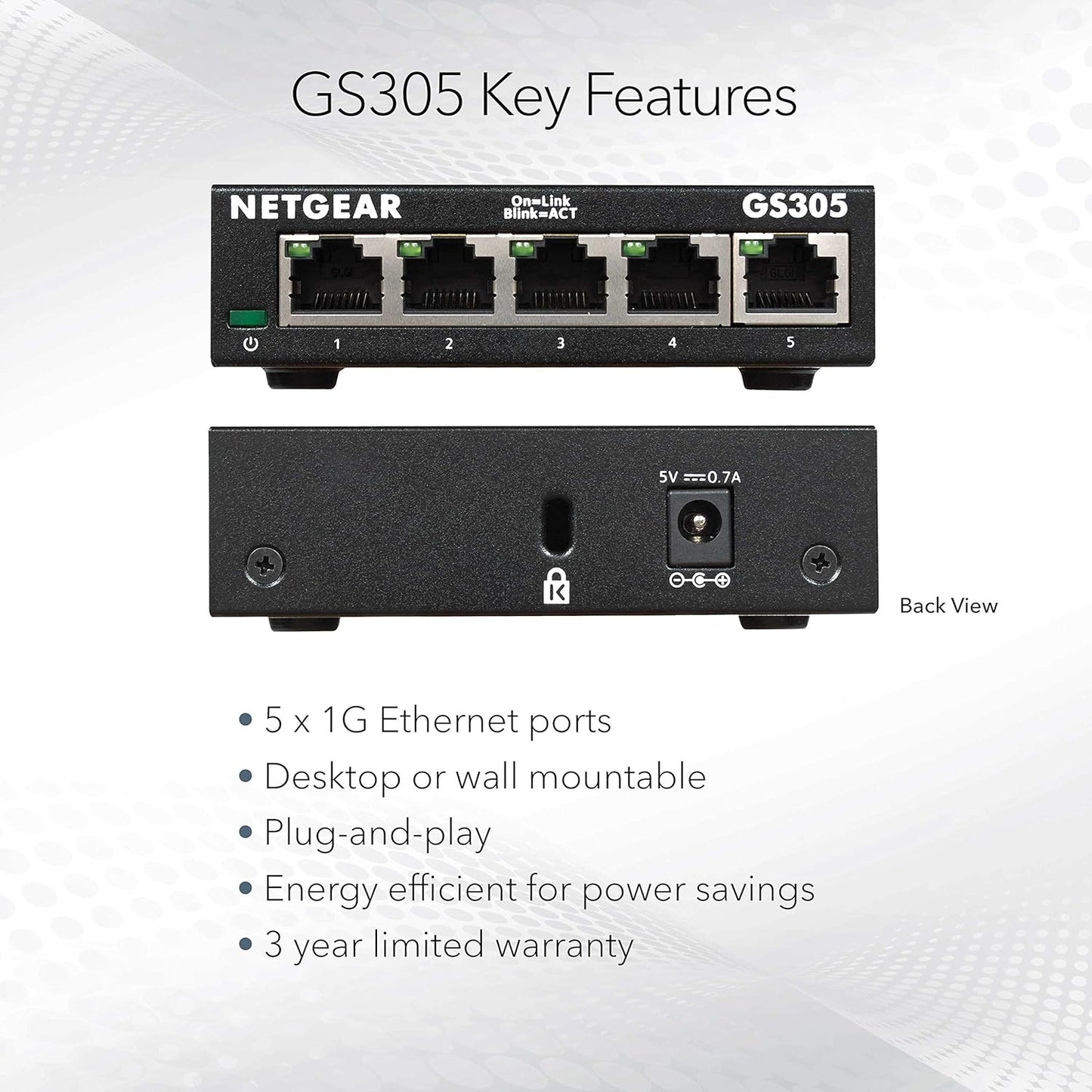 NETGEAR 5-Port Gigabit Ethernet Unmanaged Switch (GS305)