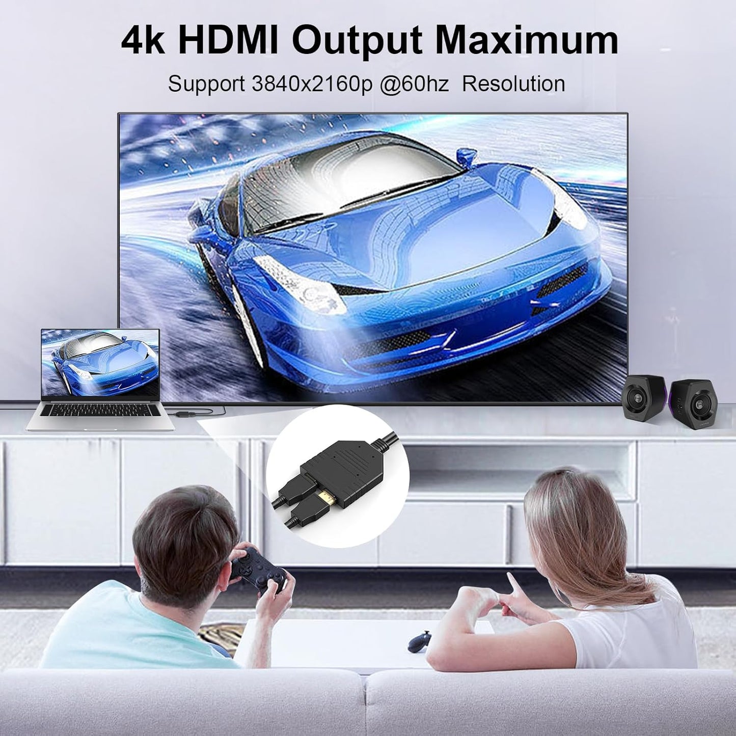 HDMI Splitter 4k 60hz 1 in 2 out HDMI Male to Dual HDMI 2.0 Female Cable (DAMAGE BOX)
