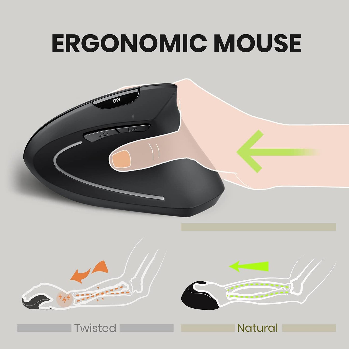 Perixx PERIMICE-713 Wireless Ergonomic Vertical Mouse – Black