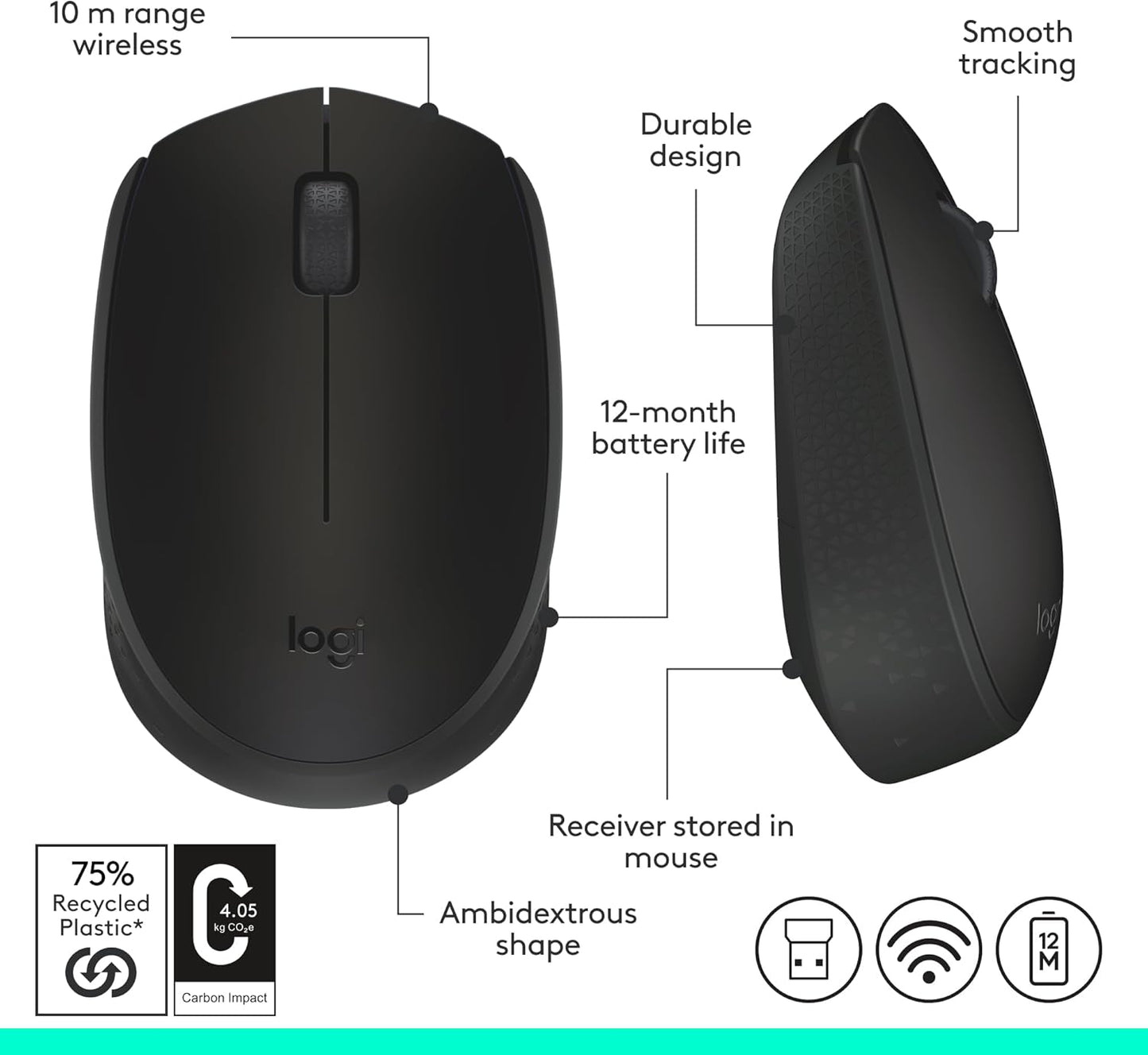 Logitech M170 Wireless Mouse for PC, Mac, Laptop, 2.4 GHz with USB Mini Receiver (OPEN BOX)