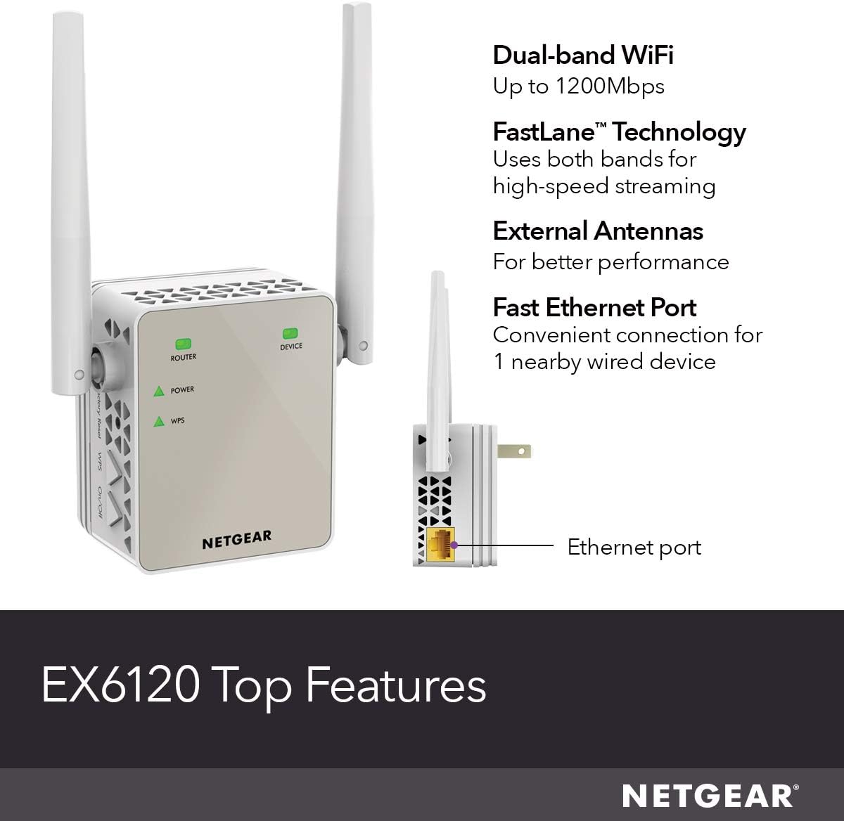 NETGEAR EX6120-100NAS AC1200 Dual Band WiFi Range Extender