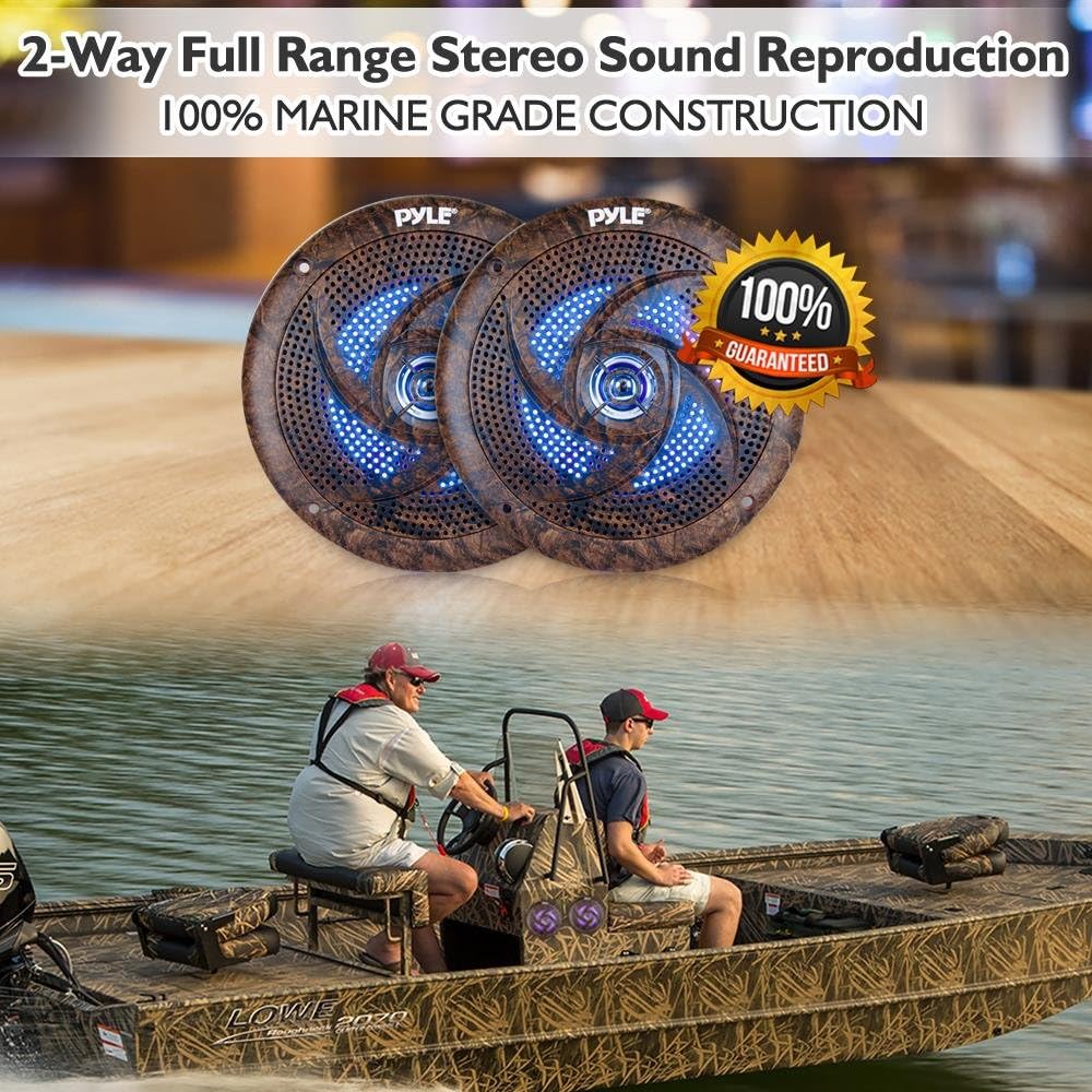Pyle PLMRLE64DK Waterproof Camo Marine Built-in LED Lights Speakers 6.5'' Pair