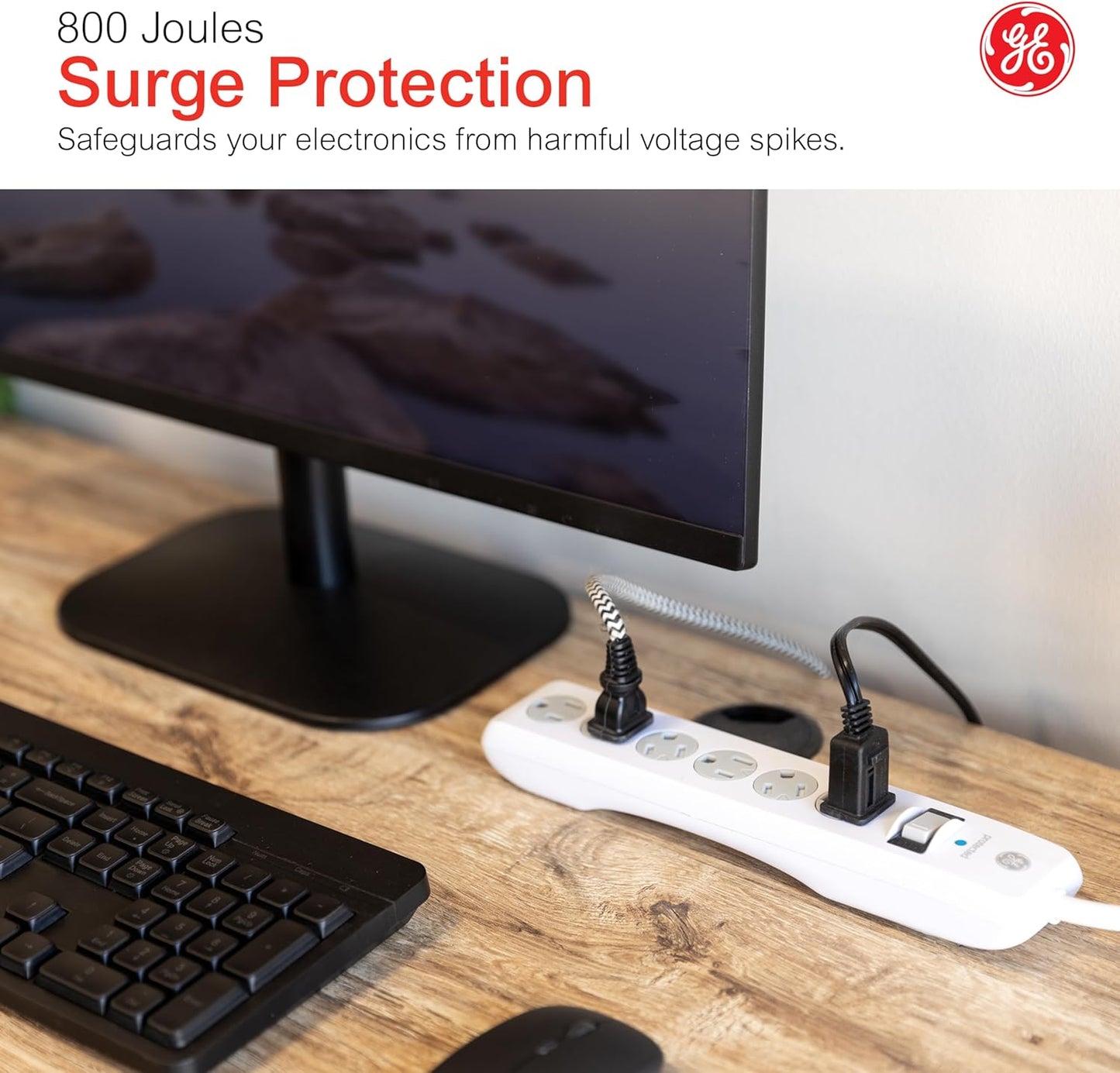 GE 6-Outlet Surge Protector Extension Cord Power Strip White 6Ft (OPEN BOX)