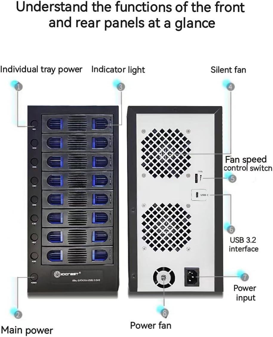 8 Bay Tool Less Tray Hot Swappabe 2.5" 3.5" SATA Non Raid External USB 3.0 (NO BOX)