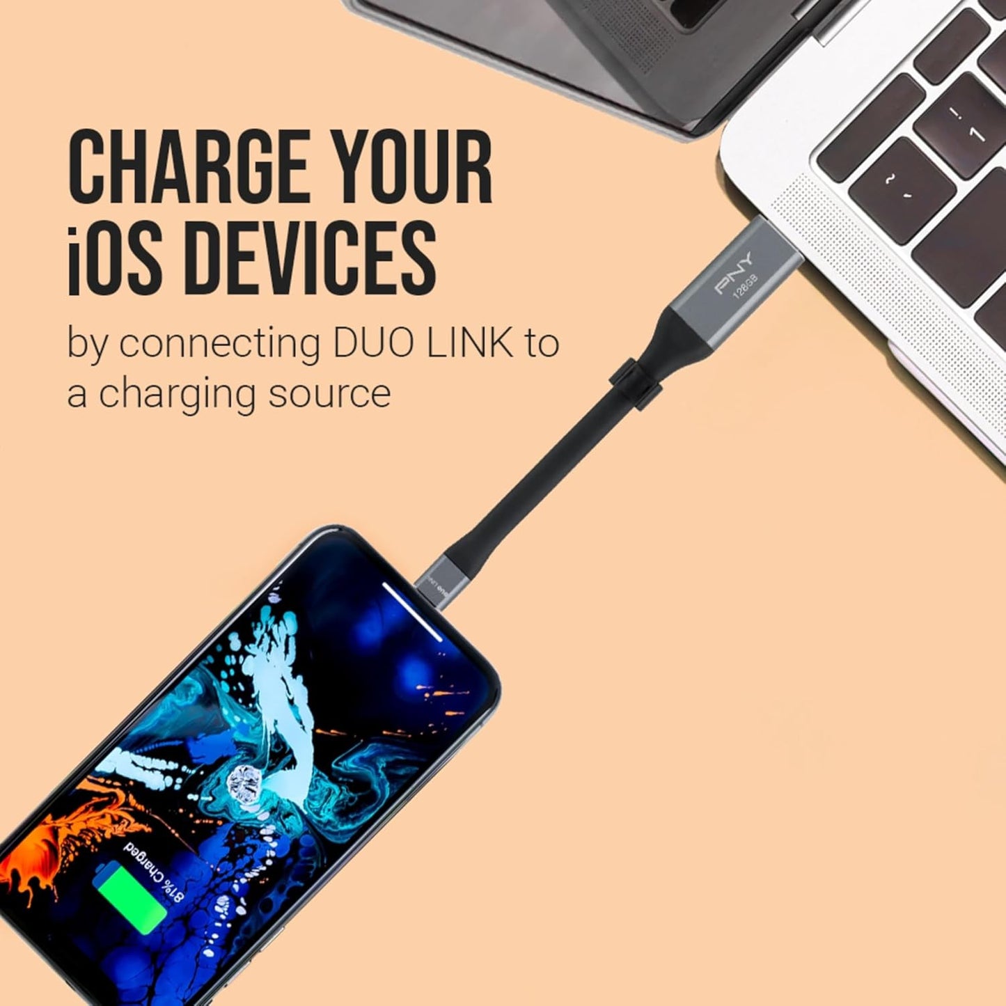 PNY - DUO Link 64GB USB 3.0 OTG Flash Drive for iOS Devices and Computers - Gray (OPEN BOX)