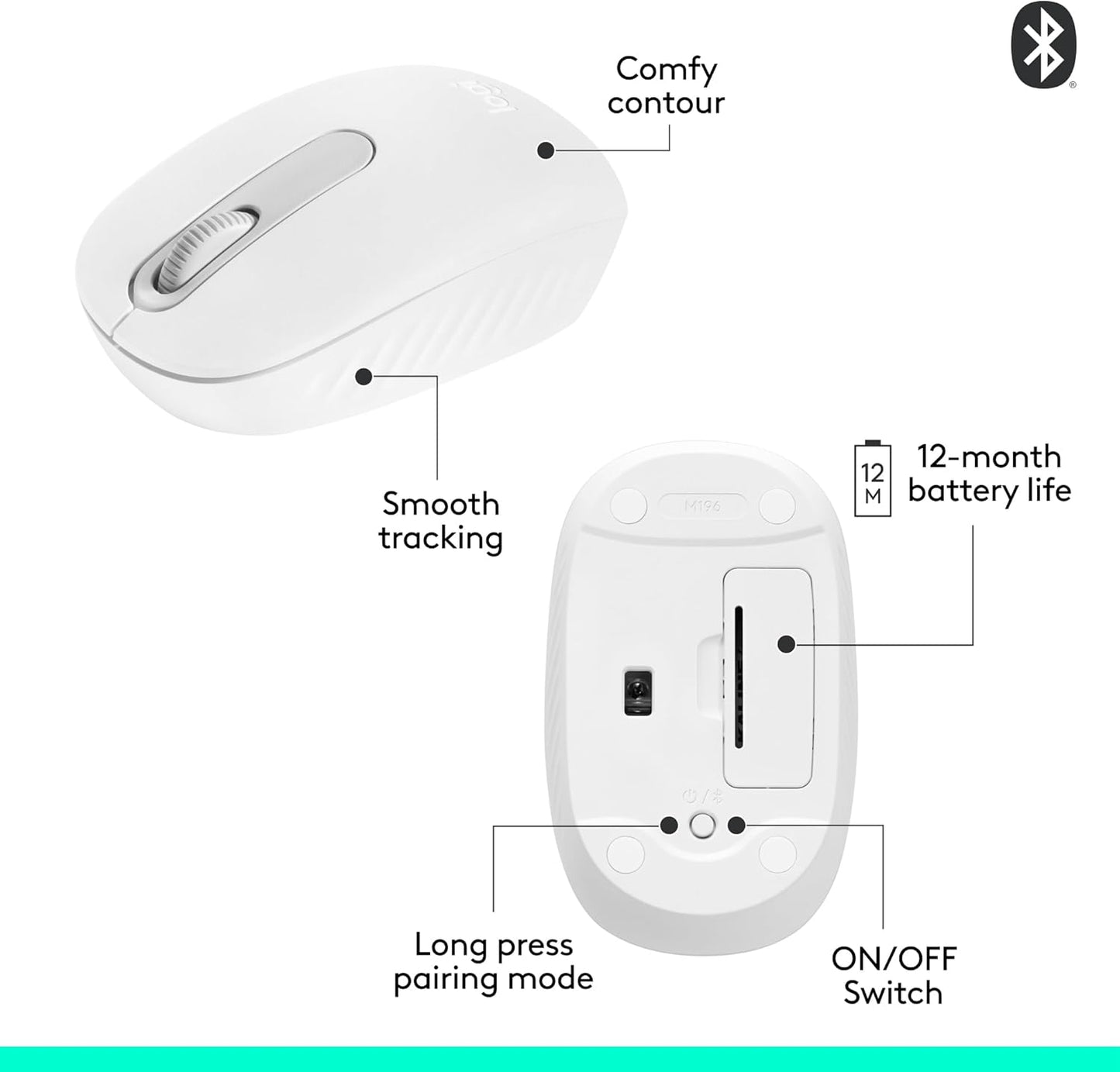 Logitech - M196 Lightweight Bluetooth Wireless Optical Mouse Compact (OPEN BOX)