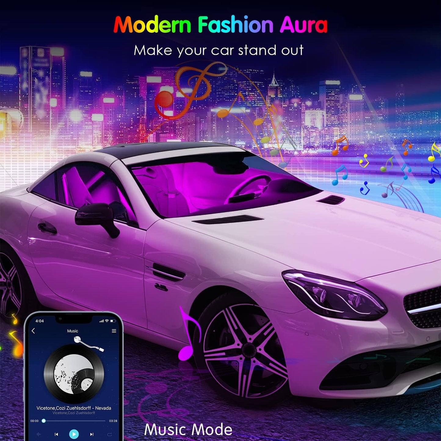 LED Car Interior Ambient Foot Strip Light Kit Backlight
