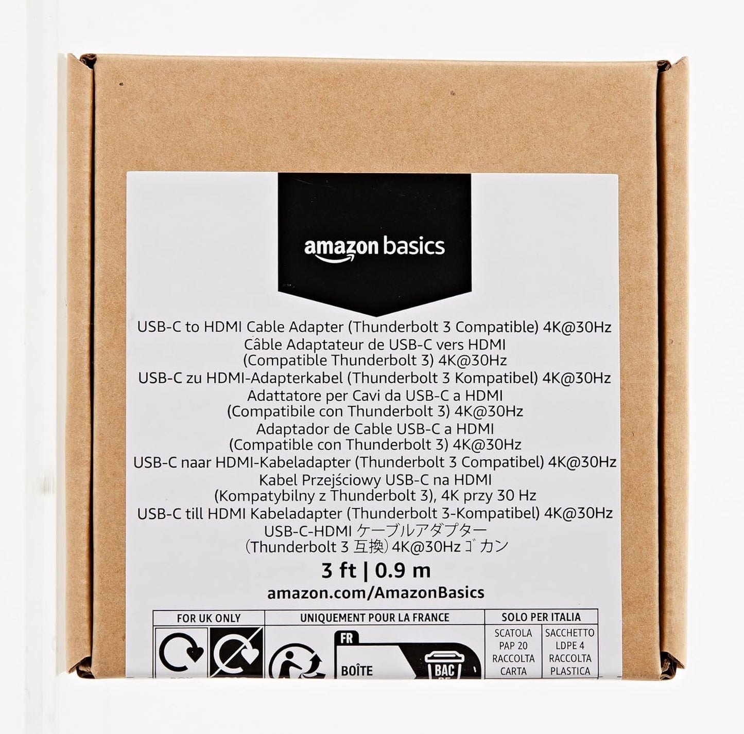 Amazon Basics USB-C to HDMI Cable Adapter (Thunderbolt 3 Compatible) 4K at 30Hz, 3 Feet, Black