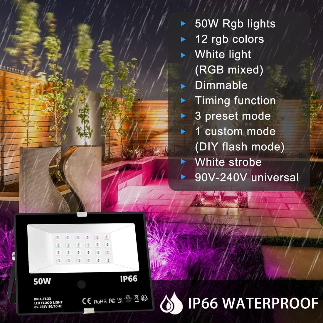 MELPO 50W RGB LED Flood Lights 4 Pack – 12 Colors 4 Modes Remote IP66