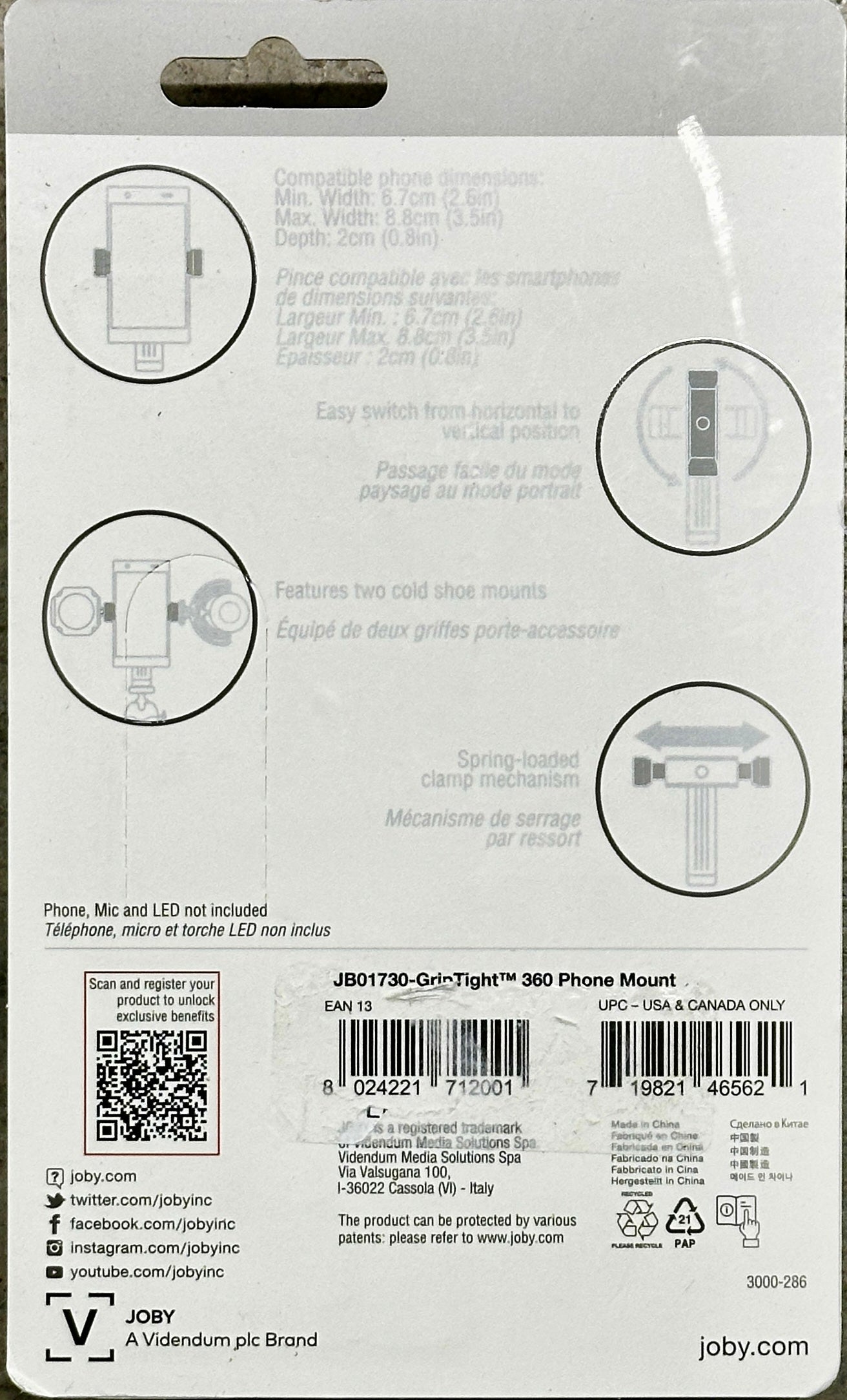 JOBY GripTight 360° Smartphone Mount with Double Accessory Shoe, Vlog & Tripod Compatible, Black