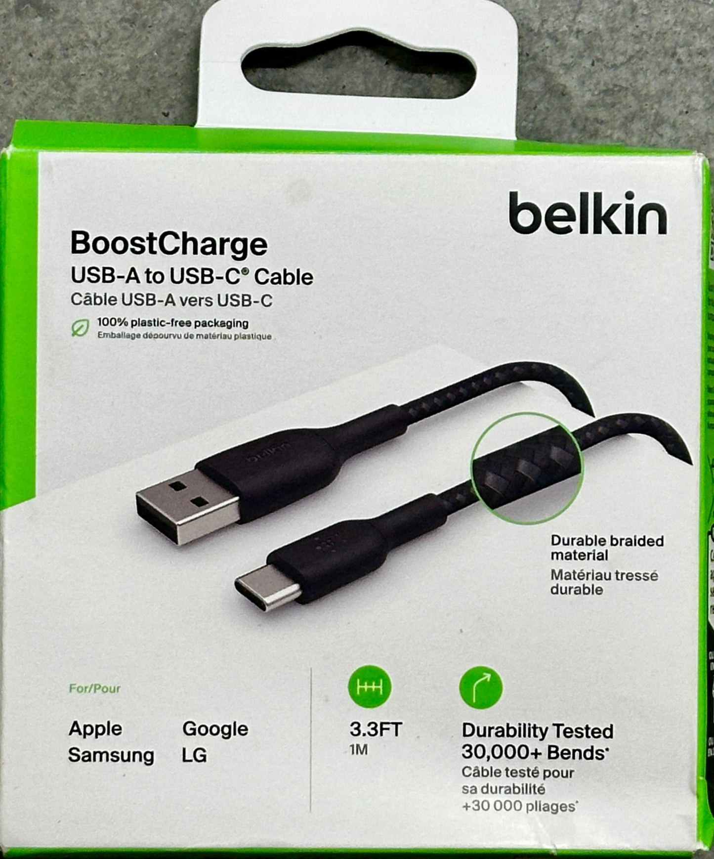 Belkin BoostCharge USB-C to USB-A Cable 3.3ft (15W) – Braided, Durable, Universal Charging Cord
