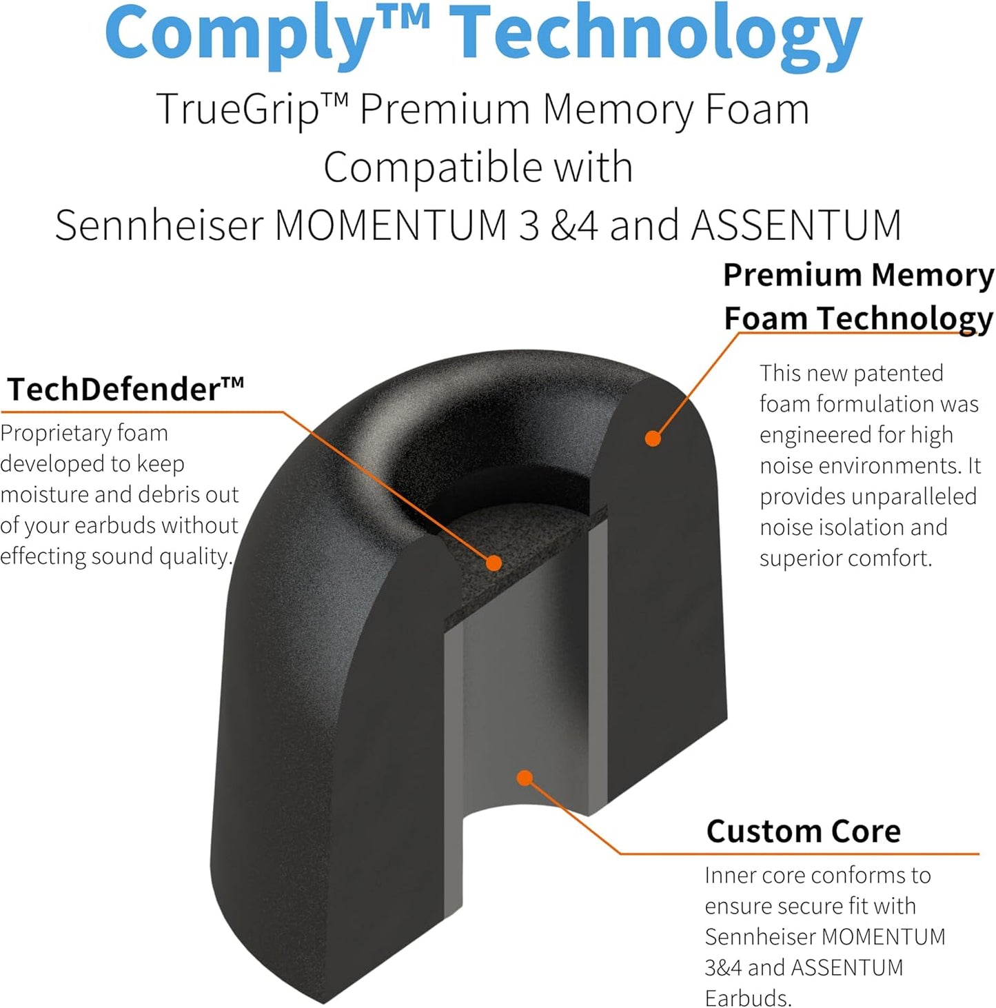 Comply TrueGrip Premium Memory Foam Replacement Earbud Tips for Sennheiser