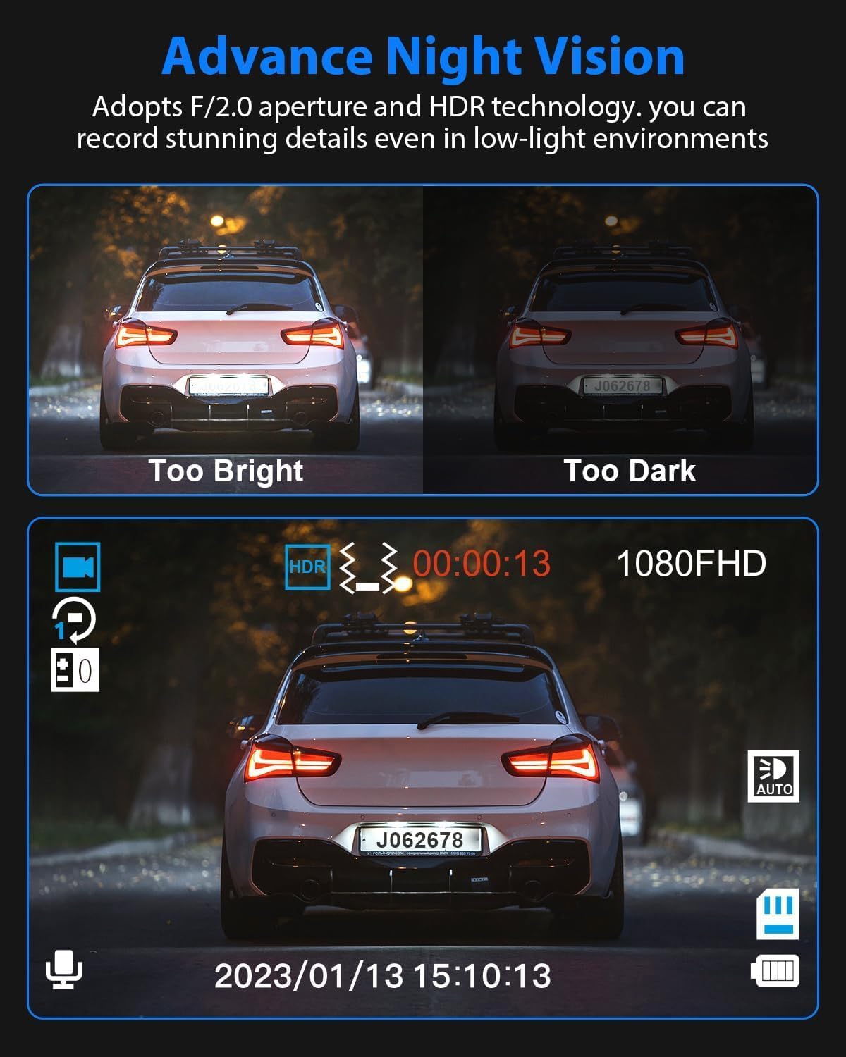 SUVCON 1080p Dash Cam - Front and Inside Triple Dash