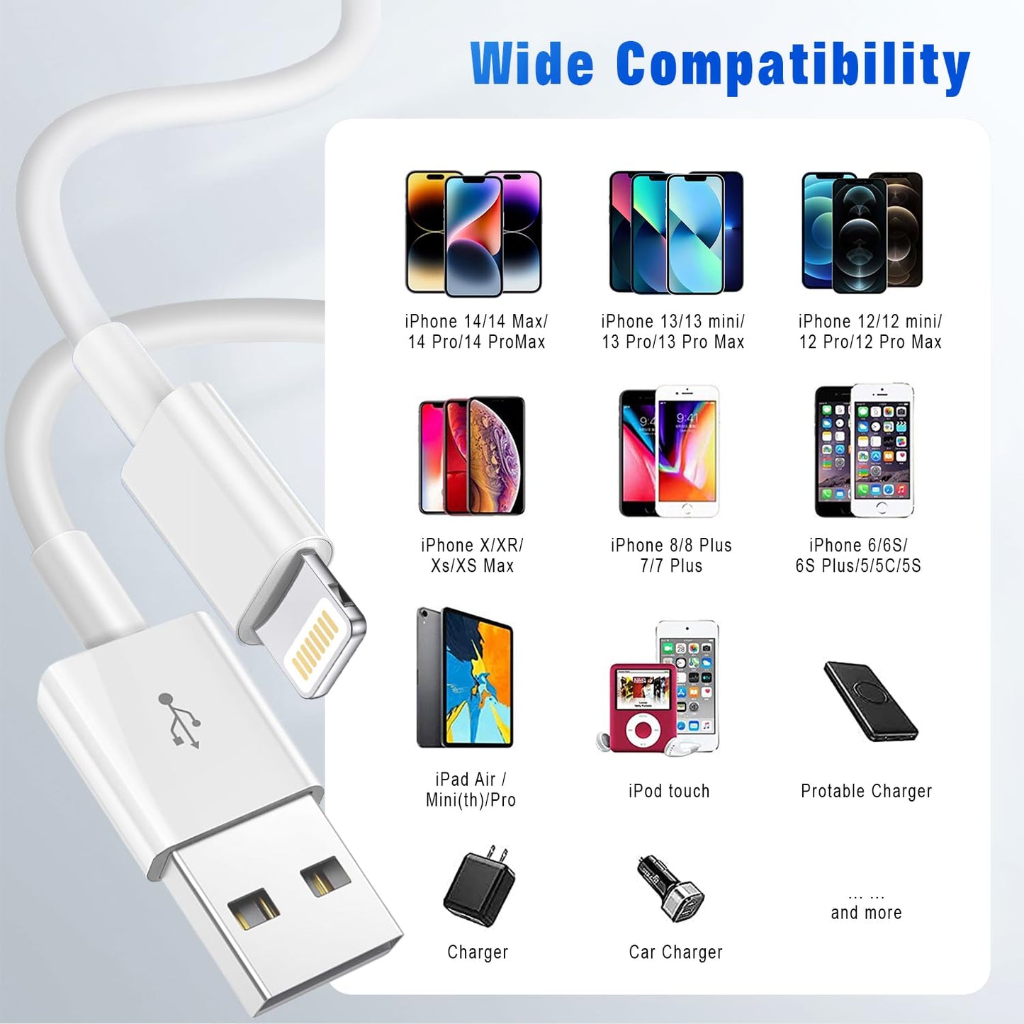 Carplay Cable, 6ft Car Charging Cable, USB A to Lightning Cable (OPEN BOX)