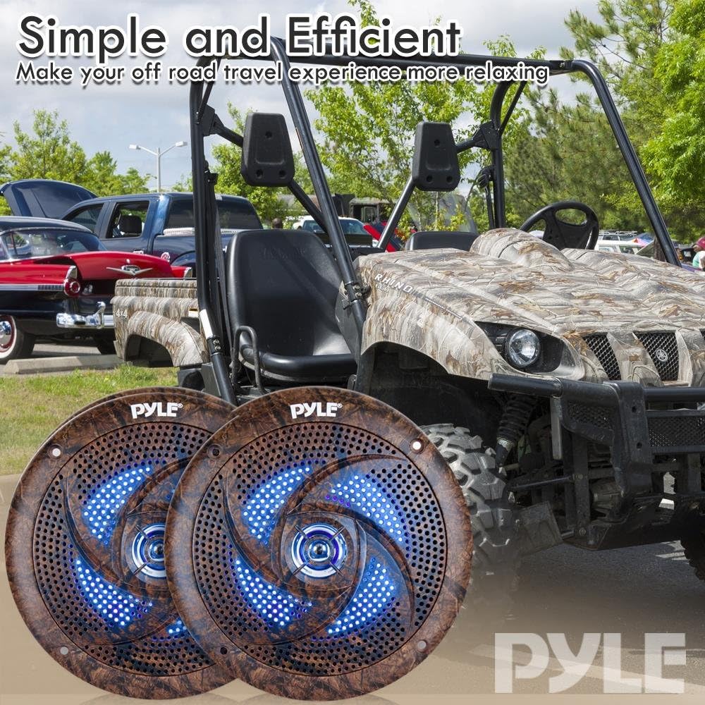 Pyle PLMRLE64DK Waterproof Camo Marine Built-in LED Lights Speakers 6.5'' Pair