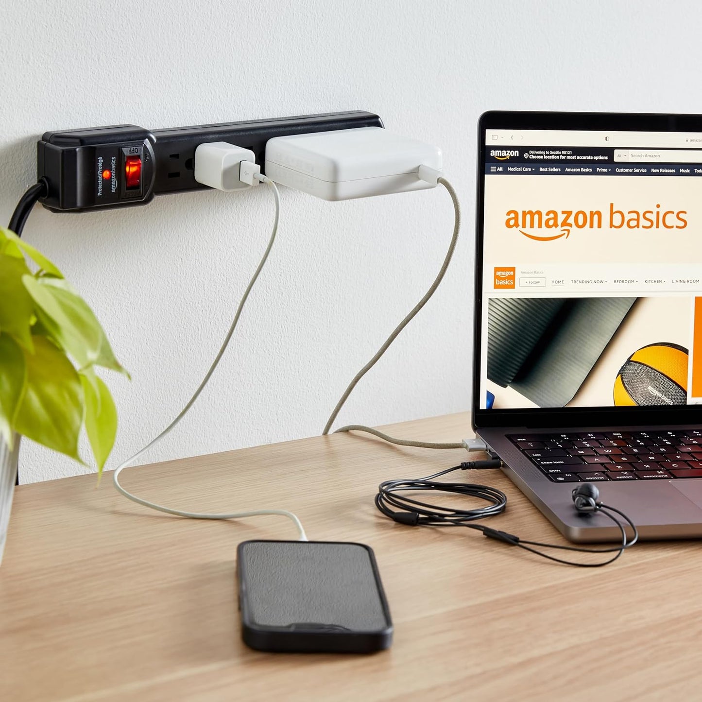 Amazon Basics 6-Outlet Surge Protector Power Strip 2-Pack Black