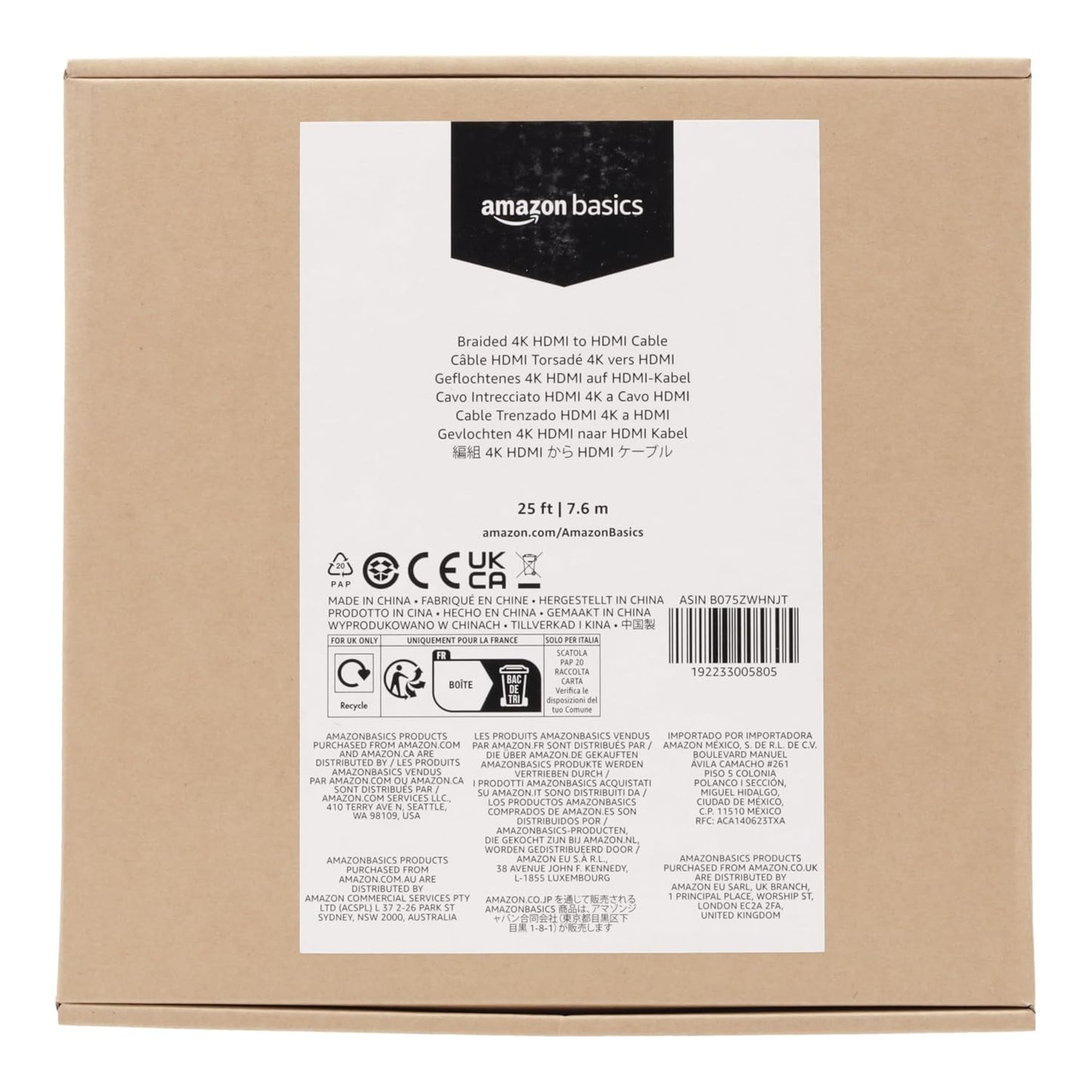 Amazon Basics High Speed 4K Ultra HD HDMI Nylon Braided Cable - 25 Feet (OPEN BOX)