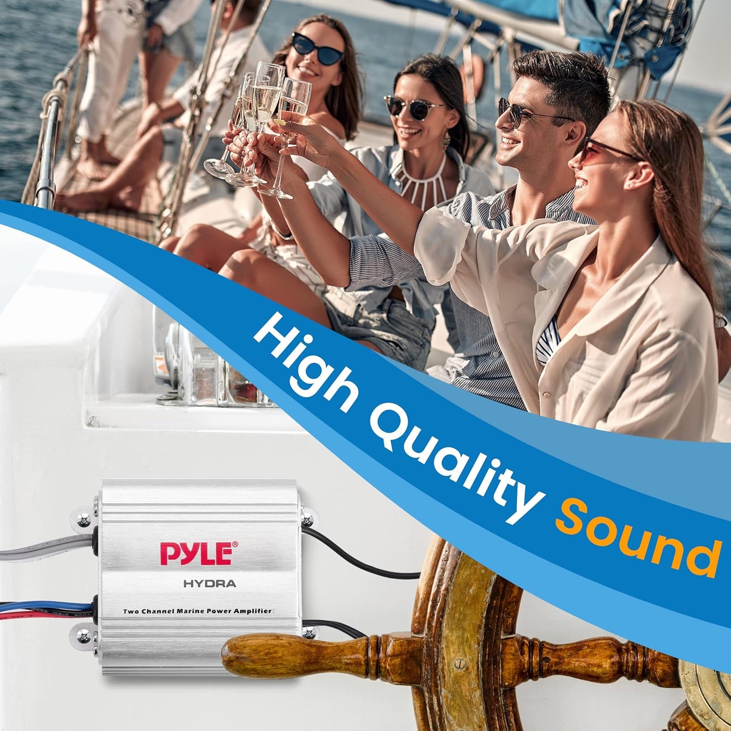 Pyle Hydra Marine Amplifier - Upgraded Elite Series 400 Watt (OPEN BOX)