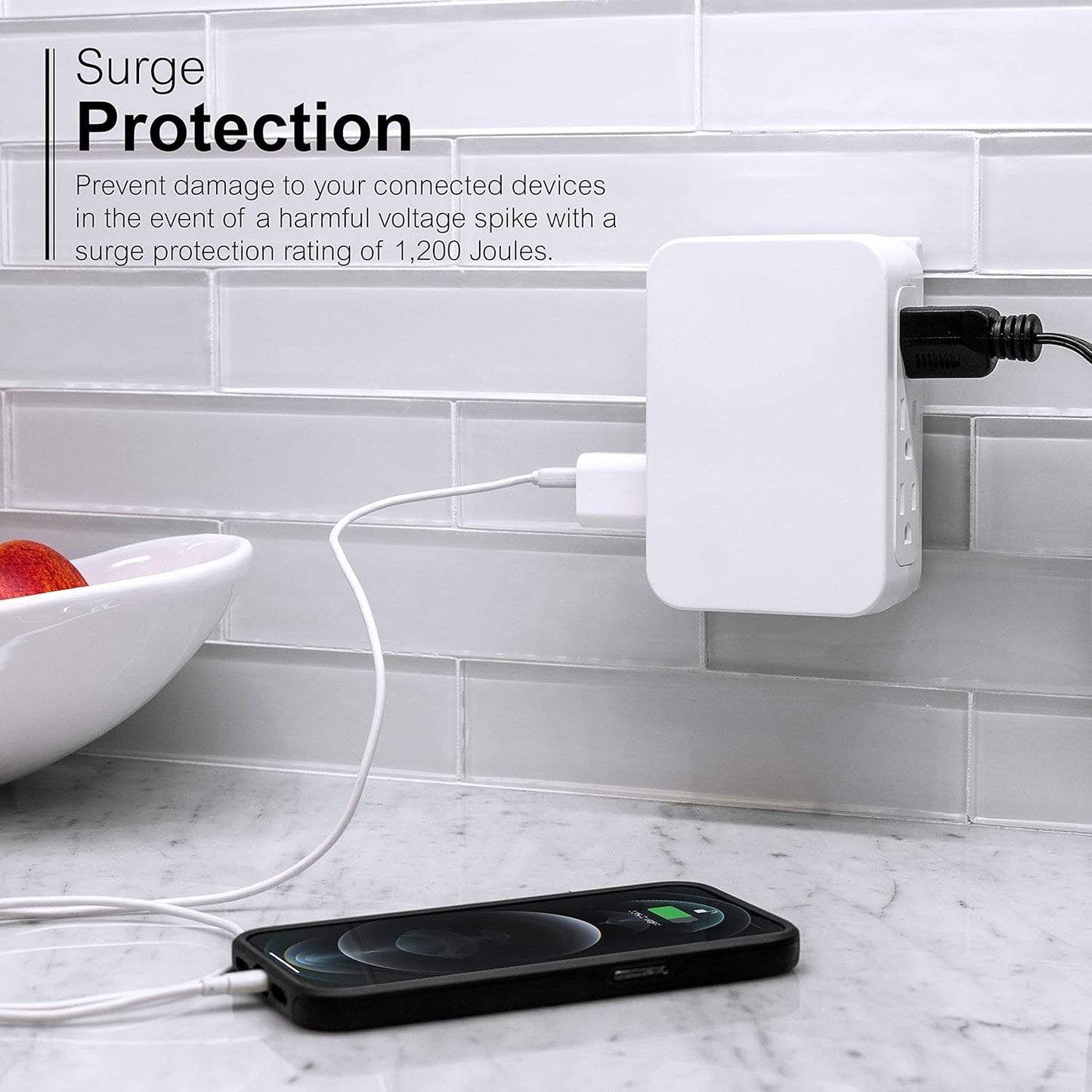 GE UltraPro 6-Outlet Extender-Surge Protector-Side Access-Wall Tap Adapter 3-Pron