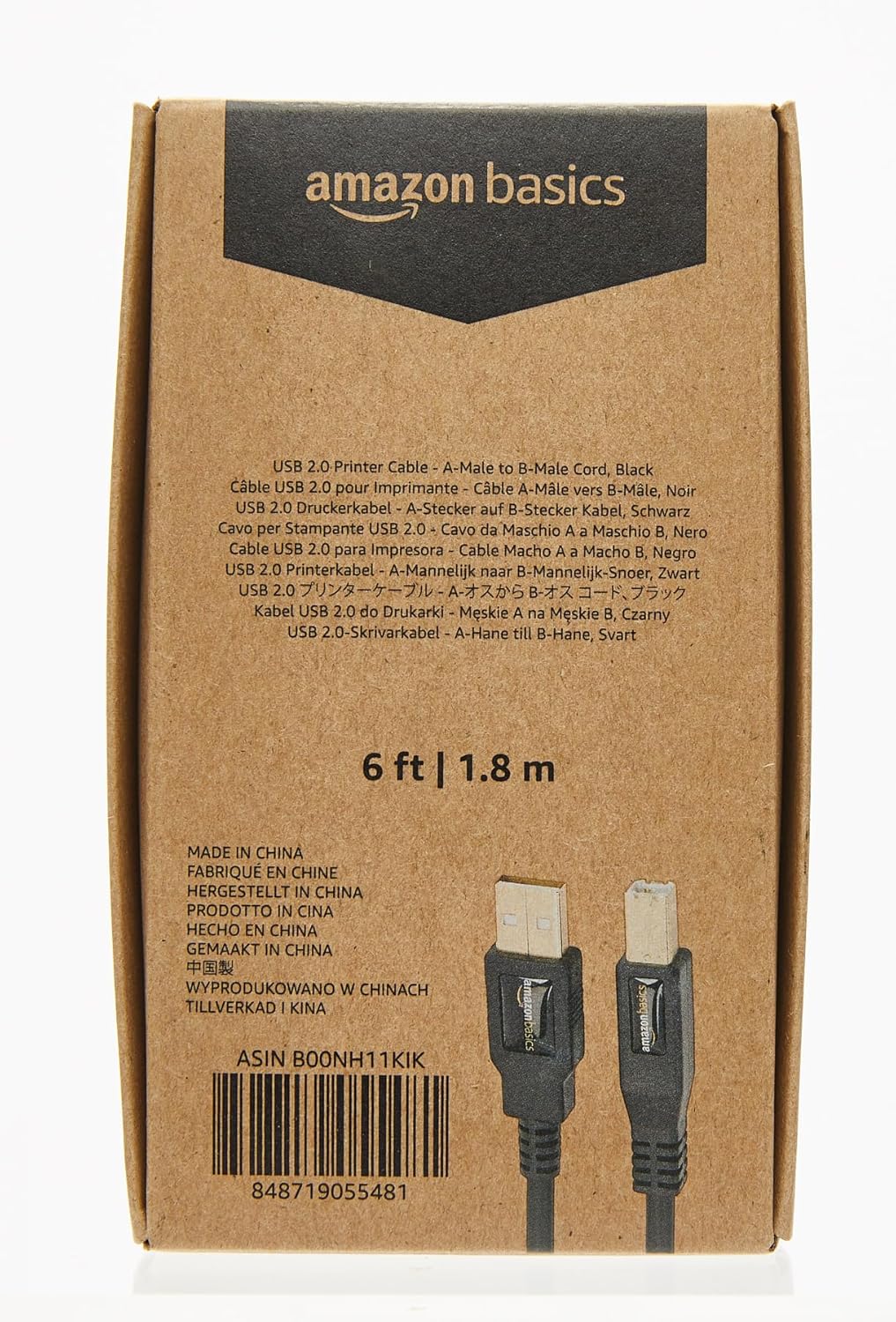 Amazon Basics USB-A to USB-B 2.0 Cable with 480 Mbps Transfer Speed for Printer